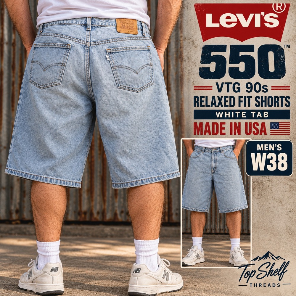 VTG 90s Levi's 550 White Tab Denim Jorts Men W38 L9 Light Wash Relaxed Made USA